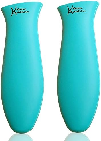 Kitchen Addiction 2 Pack Premium Large Silicone Hot Handle Holder Sleeves - Hot Handle Potholder for Cast Iron or Metal Cookware - 2 Pack (Turquoise)