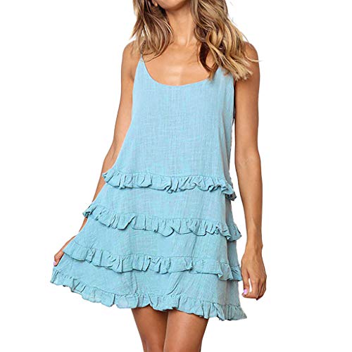 WoCoo Womens Sundress Casual Sleeveless Multi-Layer Ruffle Racerback Midi Dresses for Dailylife,Beach,Summer（Blue，X-Small(US-2) - Thumbnail 7