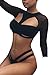KAKALOT Women's Sexy Mesh Splice Long Sleeve High Neck Bikini Swimsuit