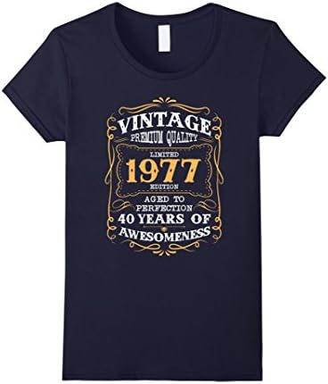 Womens Vintage Born in 1977 40st Birthday T-Shirt 40 Years Old Large Navy