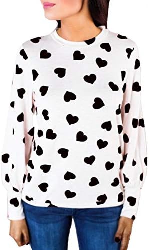 EKU Women's Valentines Blouse Long Sleeve Heart Prints Pullover Tshirt Sweatshirt Tops