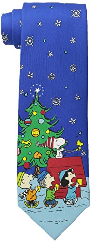 Peanuts Men's Christmas Snoopy On The Roof with Tie, Navy, One Size