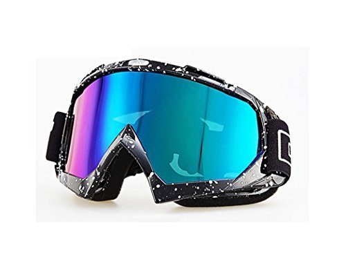 Motorcycle Goggles, Lorsoul Anti UV Windproof Motocross Motorbike Off Road Racing Ski Goggle for Snow Skiing, Cycling, Climbing, Riding & Outdoor Sports Eyewear Glasses (Black&White Colorful)