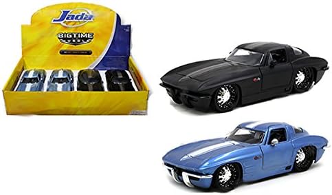JADA 1:24 DISPLAY BIG TIME MUSCLE 1963 CHEVROLET CORVETTE STINGRAY WITH SINGLE STRIPE 2PCS 90218YU NO RETAIL BOX'