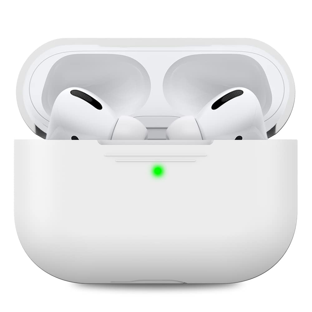 AHASTYLE AirPods Pro Case Protective Cover [Front LED Visible] Compatible with Apple AirPods Pro 2019 (Without Carabiner, White)