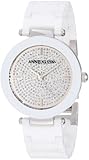 Anne Klein Women's AK/1019PVWT Ceramic Silver-Tone Pave Dial Watch
