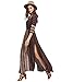 Romwe Women's Summer Casual Half Sleeve Vintage Print Split Maxi Dress Black XL