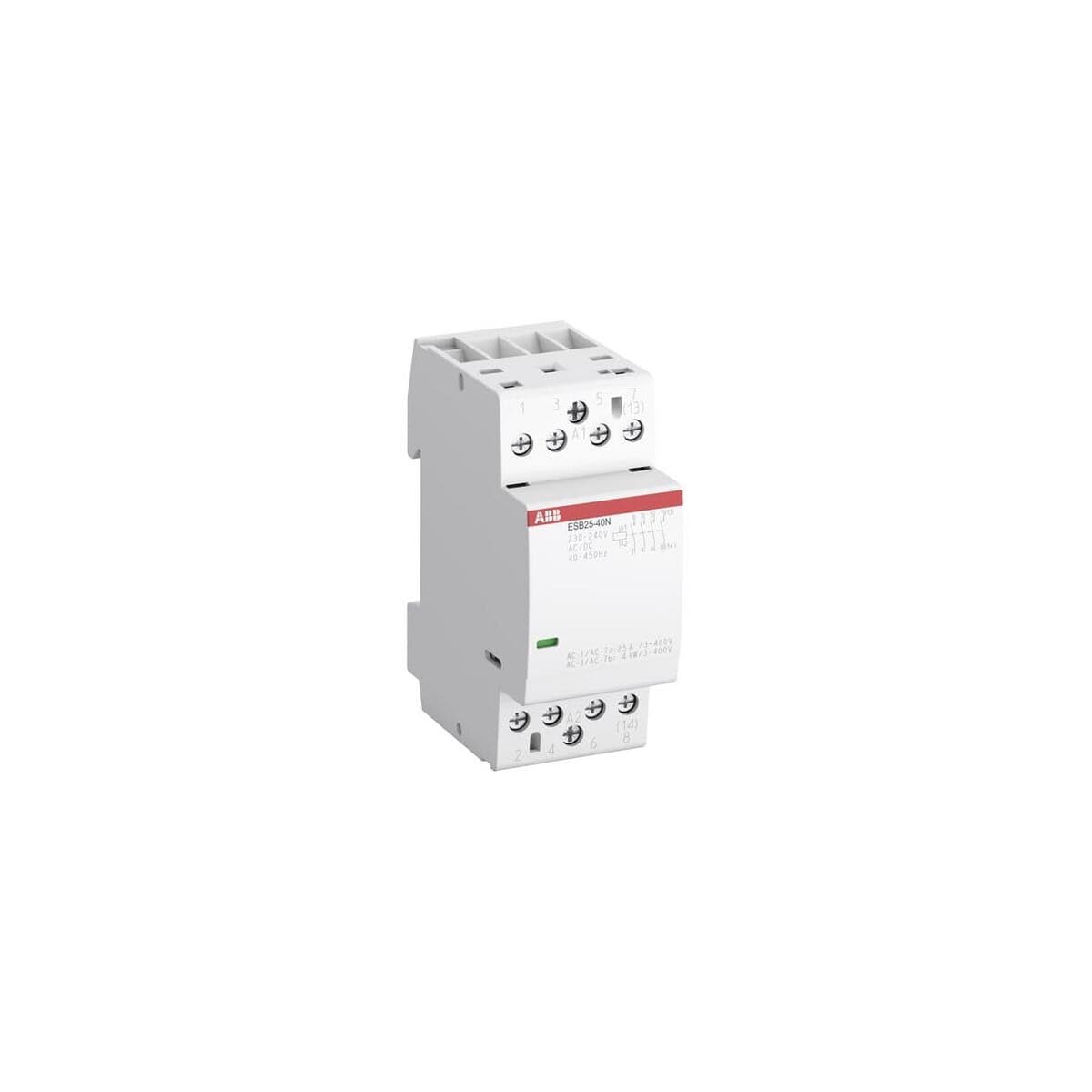 ABB Protecta Plus ESB25-31N-01 24V AC/DC Installation Contactor • 25 A Rated Current • 3 NO + 1 NC 4-Pole Modular Contactor • DIN Rail Mount 36 mm Width • 1SAE231111M0131