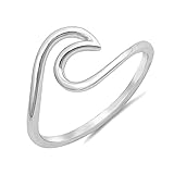.925 Sterling Silver Wave Design Simple Plain Surfer Ocean Waves Nautical Ring Band Sizes 2-12