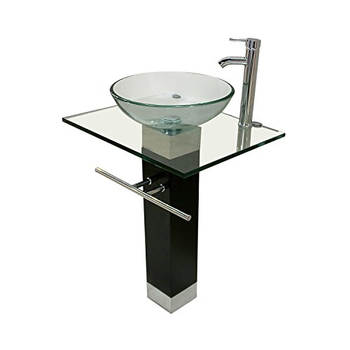 Belvedere Modern Bathroom Vanity Tempered Glass Sink with Chrome Faucet, 23 Inches