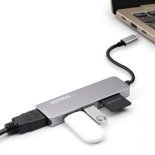 USB C HUB Adapter - Type C Hub with 4K HDMI, 5 in 1 Combo Hub with 2 USB 3.0 Ports, TF&SD Card Reader, Aluminum USB C Adapter for MacBook Pro 2016/2017, Chromebook, Other Type-C Devices