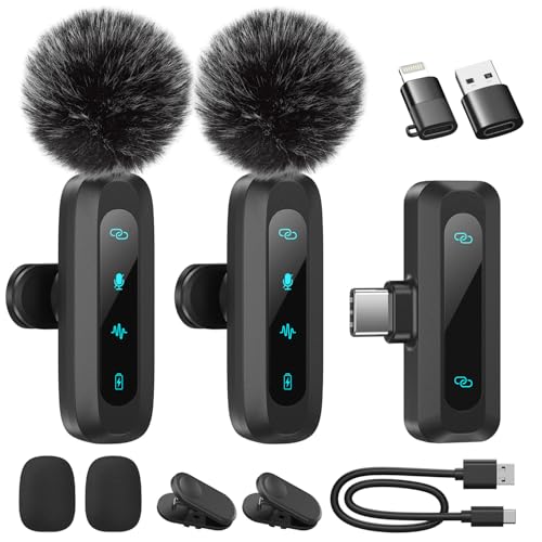 WARM BOX Wireless Lapel Microphone for iPhone, iPad, Android Phone, 2-Pack Mini Microphone with Noise Reduction, Auto Pairing and Mute & Reverb for Vlogging, Video Recording