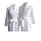 Luxor Linens Egyptian Cotton Waffle Weave Robe with His/Hers Couple's Embroidery, Black Monogram