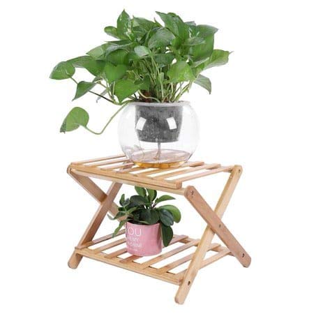 Weston Crafts Wood Plant Stand Indoor Outdoor 2 Tier Vertical Carbonized Multiple Planter Holder Flower Ladder Stair Shelf Garden Balcony Patio Corner Pot Display Storage Rack