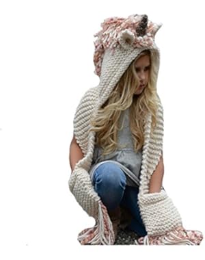 Winter Baby Kids Hat Scarf, Unicorn Animal Windproof Hats Knitted Coif Beanies for Autumn Winter