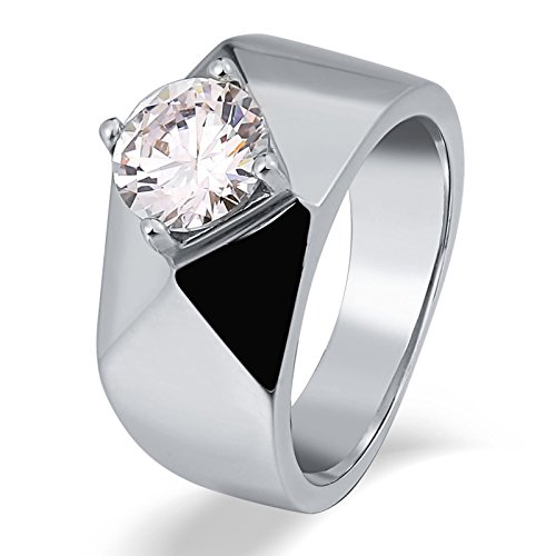 ANAZOZ Men's Ring Fashion Style Stainless Steel Round Cut Cubic Zirconia Engagement Wedding Band Silver Size 8