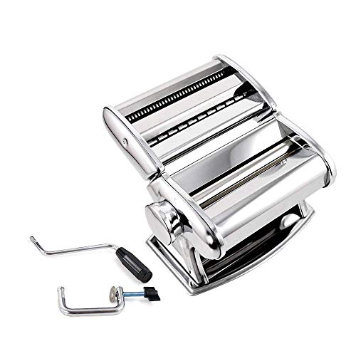 Shule Pasta Maker Stainless Steel Steamline Pasta Roller Machine Includes Pasta Cutter Hand Crank Attachments,Silver