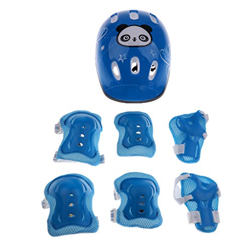 Segolike 7 Pieces Kids Child Roller Skating Bicycle Helmet Wrist Guard Elbow Knee Pad Support Set – blue