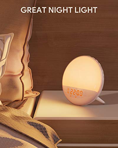 AUKEY Wake-Up Light Sunrise Simulation Alarm Clock with Sleep Aid, FM Radio, 7 Nature Sounds, 7 Colo - //coolthings.us