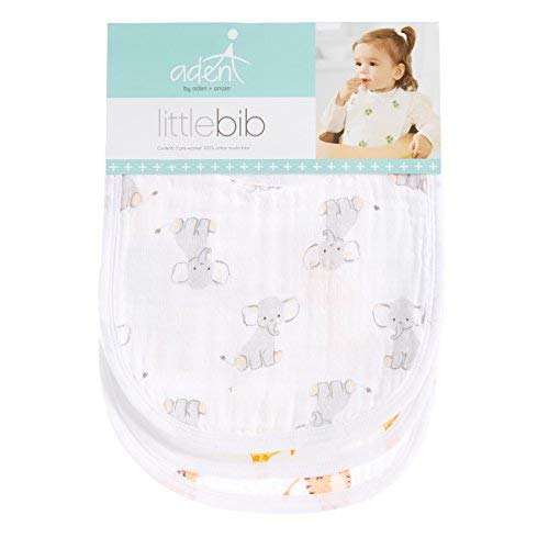 aden by aden + anais Snap Bib, 100% Cotton Muslin, Soft Absorbent 3 Layers, Adjustable, 9" X 13", 3 Pack, Safari Babes