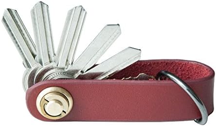 2-5 keys Compact Leather Organizer Loop KeyChain with Brass Metal Button (Wine Red)