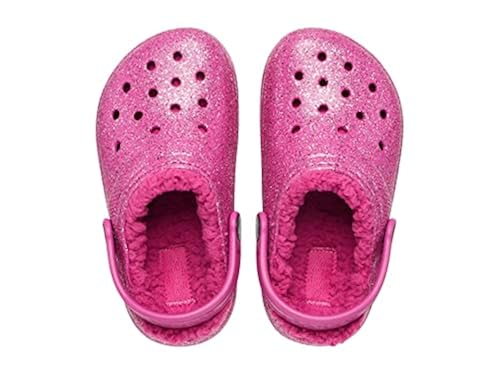 Crocs Classic Glitter Lined Clogs Kids' Slippers, Fuchsia Fun