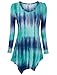 Timeson Womens Handkerchief Hem T-Shirt Long Sleeve Round Neck Mixed Print Tunic Top Shirt Large Blue