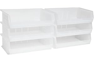 Akro-Mils 30255 AkroBins Plastic Storage Bins, Space-Saving Stackable Bins for Garage, Pantry, Craft Organization, 11-" x 16-" x 5-", Clear, 6-Pack