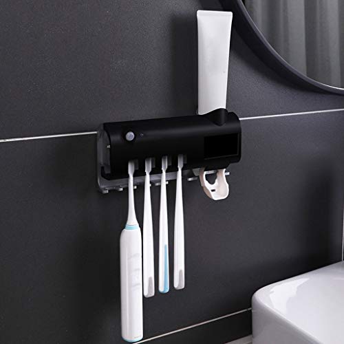 LANGMAN Toothbrush Sterilizer, UV Toothbrush Sterilizer Holder,Rechargeable Solar Power Wall Mounted Toothbrush Organizer with Automatic Toothpaste Dispenser (White)