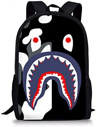 Sunmoonet Bape Shark Pattern Backpack, Lightweight Multi-Function College School Laptop Bookbag 17 Inches