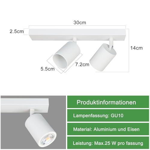 ZMH LED Ceiling Light White Ceiling Spotlight: GU10 Ceiling Light Spot 2 Flames 350° Rotating Ceiling Spotlight Modern Hallway Light Industrial Wall Spotlight Living Room Without Bulbs