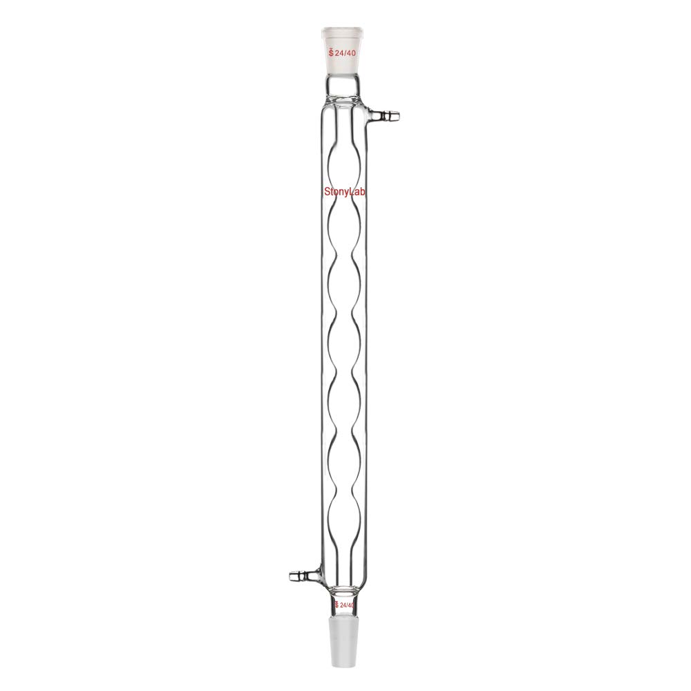 StonyLab Borosilicate Glass Allihn Condenser with 24/40 Joint 400mm Jacket Length Lab Glass Condenser