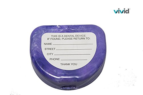 Orthodontic Retainer Case With Hinged Lid Snaps, Portable Denture Cases, Mouthguard Case for Retainer and Dentures (Purple Marble) - Thumbnail 4