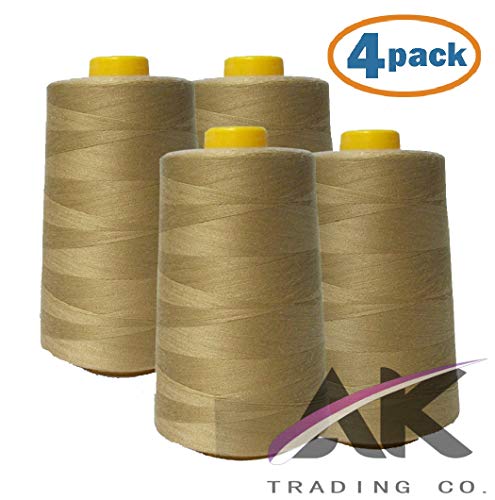 AK Trading 4-Pack Camel All Purpose Sewing Thread Cones (6000 Yards Each) of High Tensile Polyester Thread Spools for Sewing, Quilting, Serger Machines, Overlock, Merrow & Hand Embroidery.