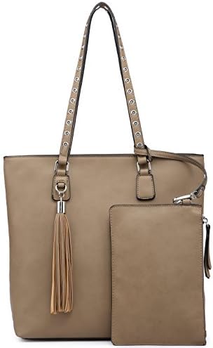 Shoulder Purse,Hobo Bag Set Tote Handbag for Women Large Chic Classic Elegant Medium Size with Wallets Tassels (Medium, Taupe)
