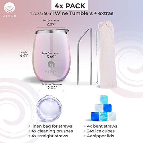 Albor Triple Insulated Wine Tumblers with Lids and Straws Glitter Blush Wine Tumbler Set (12 Oz, 4 Pack)