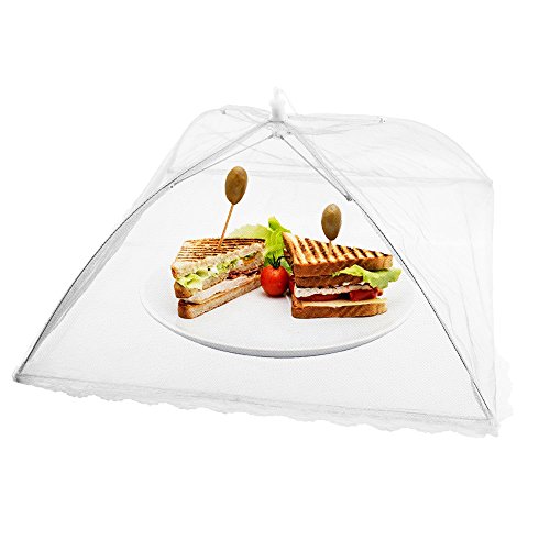 SBYURE 18"x18" Large Size Color Pop-Up Mesh Food Cover Tents Umbrella for Outdoors, Screen Tents Protectors For Bugs, Parties Picnics, BBQs, Reusable and Collapsible,4PACK(whitex2,bluex2)