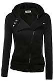 DJT Womens Casual Oblique Zipper Hoodie Jacket Coat Medium Black