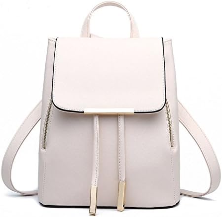HuLi Women's Candy Color Pu Soft Leather Lovely Backpack Cute Schoolbag Shoulder Bag White