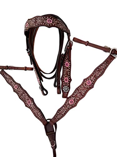 Wonder Wish Leather Brown Western Headstall and Breastplate Parade Horse TACK (Size-Full)