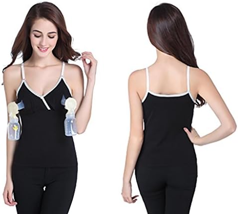 Malltop Maternity Nursing Hands-free Breast Pump Breastfeeding Vest Tops Built-in Pad Wire Free (M, Black)