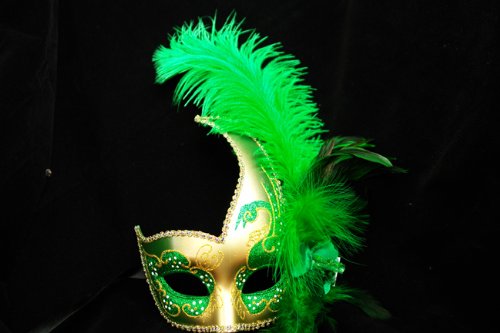 Phantom Female Inspired Venetian Inspired Laser Cut Masquerade Mask, Elegantly Crafted- Green w/ Feathers