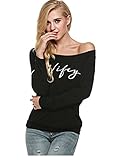 POGT Casual Long Sleeve T Shirt Women Loose Fit Wifey Print Slouchy Shirt Top