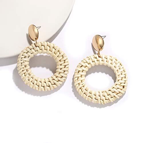 YAHPERN LPON Rattan Earrings for Women Girls Handmade Lightweight Wicker Straw Stud Earrings Statement Weaving Braid Drop Dangle Earring (Hoop) - Thumbnail 2