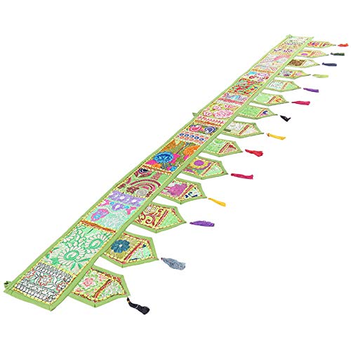 Eyes of India - 78" Green Patchwork Embroidered Door Window Door Valance Indian Bohemian Accent Boho Chic Handmade