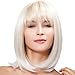 Kalyss Women's Short White Blonde Bob Wig With Hair Bangs Straight Heat Resistant Yaki Synthetic Hair Wig for Women