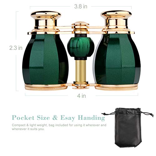 ESAKO Opera Glasses for Women Adults 4x30mm Compact Binoculars for Theater Concert with Removable Chain Green