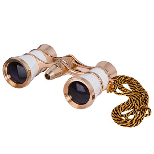 Levenhuk Broadway 325F Opera Glasses (White Theater Binoculars with LED Light and Chain)