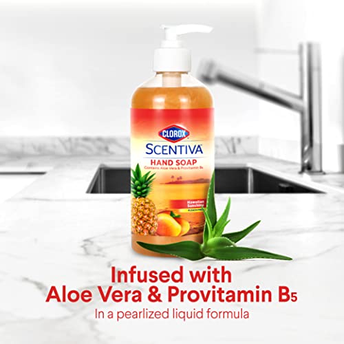 CLOROX SCENTIVA LIQUID HAND SOAP 14 OZ LIQUID HAND WASH WITH ALOE VERA & PROVITAMIN B5 BLEACHFREE SCENTED HAND SOAP FOR KITCHEN OR BATHROOM, HAWAIIAN SUNSHINE SCENT (PACK OF 1)