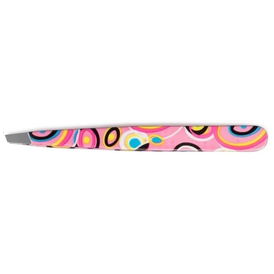 Nippes Retro Cosmetic Tweezers in Pink, Bevelled Tip, Stainless Steel, Coloured Lacquered, 9 cm Long, Fine Tweezers